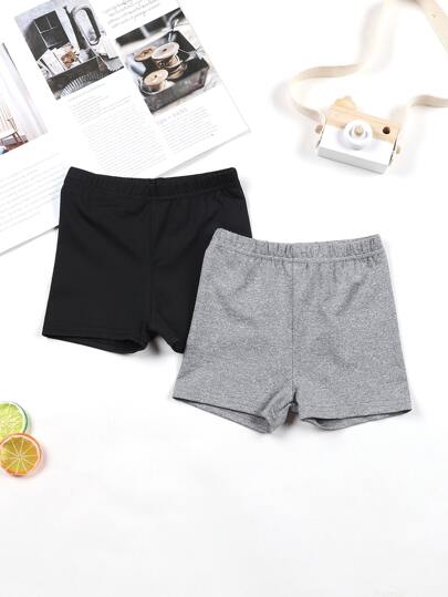 SHEIN 年轻女孩 2 条装纯色紧身裤