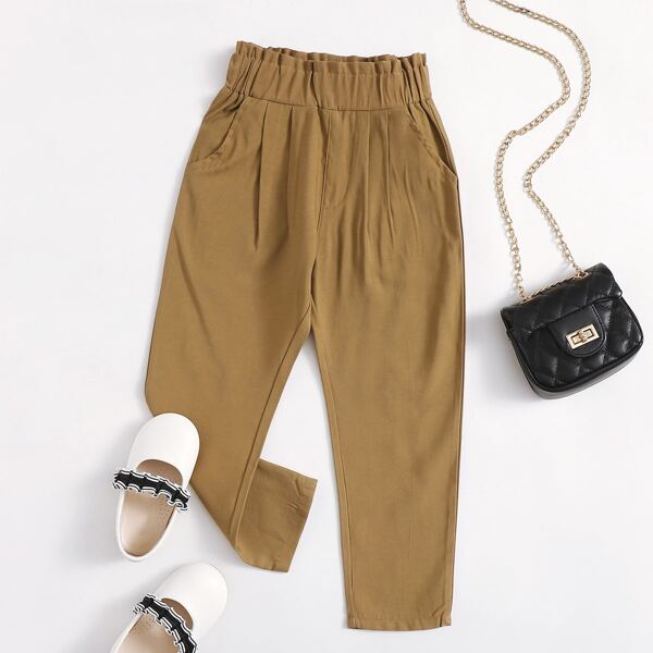 

Toddler Girls Frill Waist Slant Pocket Pants, Khaki