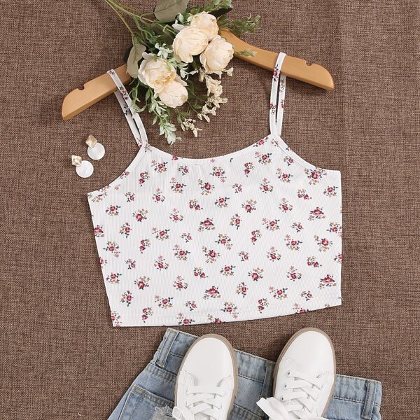 

Ditsy Floral Crop Cami Top, White