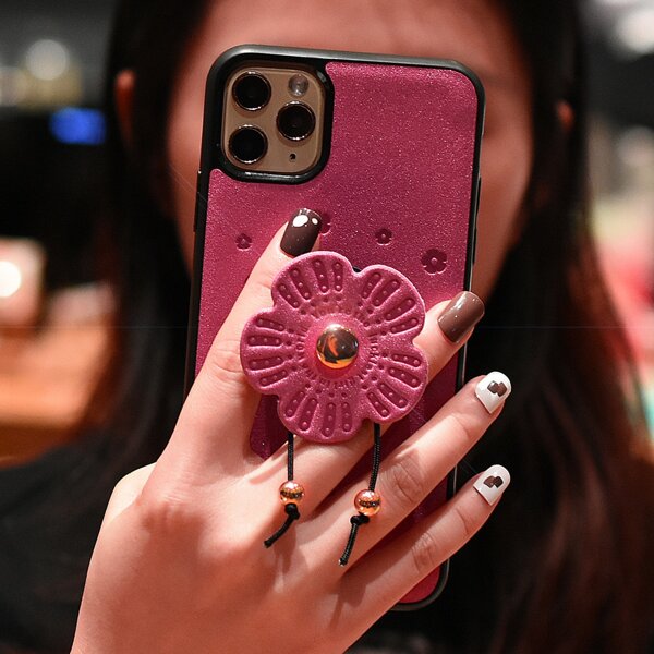 

1pc iPhone Case With 1pc Flower Shaped Phone Holder, Red violet