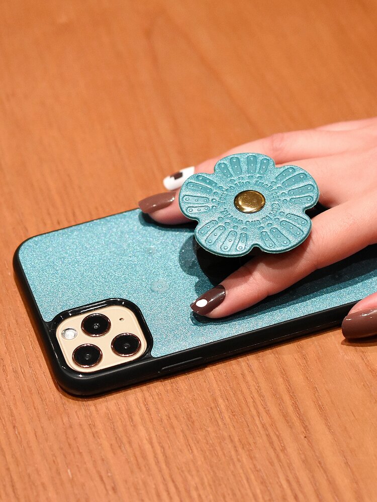 1pc Case Compatible With iPhone With 1pc Flower Shaped Phone Holder - Green - View 4