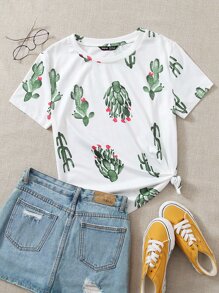 SHEIN Cactus Print Top - White - View 1