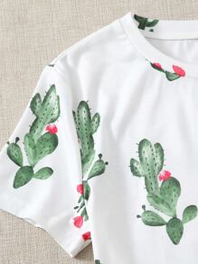 SHEIN Cactus Print Top - White - View 3