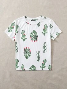 SHEIN Cactus Print Top - White - View 4