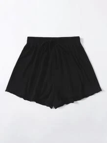 SHEIN EZwear Knot Waist Solid Shorts - Black - View 4