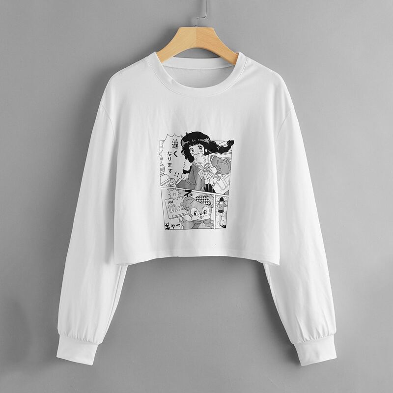 

Cartoon Graphic Crop Tee, White