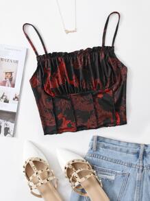 Muchica 中國龍圖案抽褶胸吊帶上衣