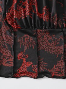 Muchica 中國龍圖案抽褶胸吊帶上衣