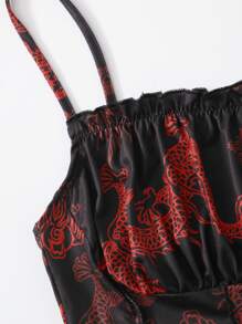 Muchica 中國龍圖案抽褶胸吊帶上衣