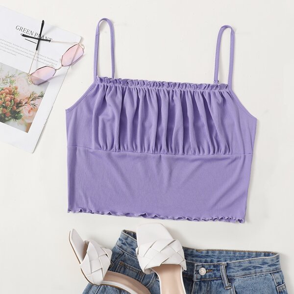 

Plus Solid Ruched Bust Cami Top, Violet purple