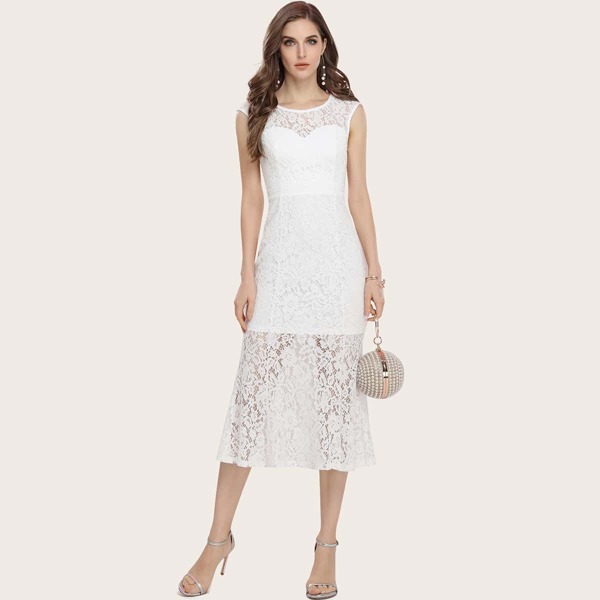 

Zip Back Lace Overlay Dress, White