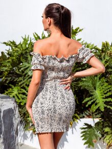 Schulterfreies Kleid mit Blümchen Muster