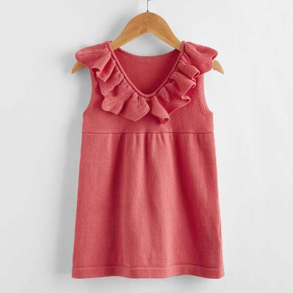 

Toddler Girls Ruffle Trim Solid Knit Dress, Watermelon pink