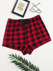 Plus Buffalo Plaid Bow Front Sleep Shorts - Multicolor - View 1