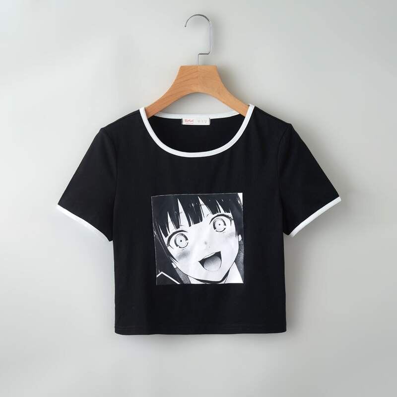 

Figure Graphic Ringer Crop Tee, Black