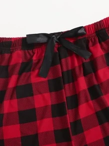 Plus Buffalo Plaid Bow Front Sleep Shorts - Multicolor - View 3