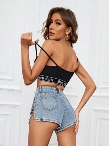SHEIN Unity Dây đeo chữ cái ruy băng sexy - màu đen - Xem 2