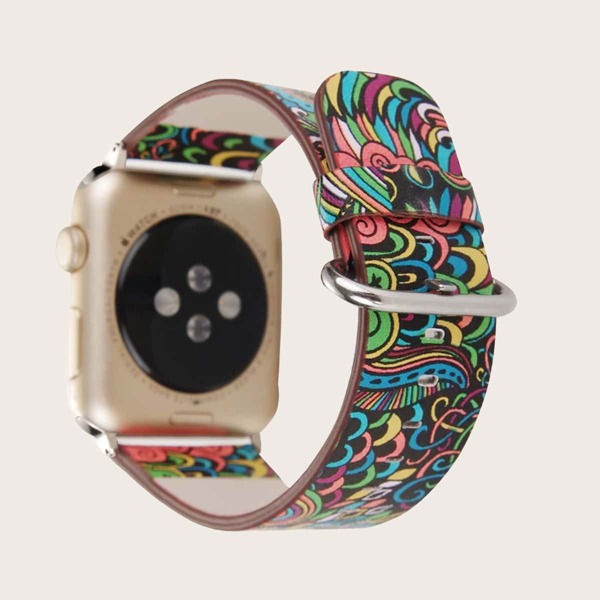 

1pc Graphic PU Leather Apple Watchband, Multicolor