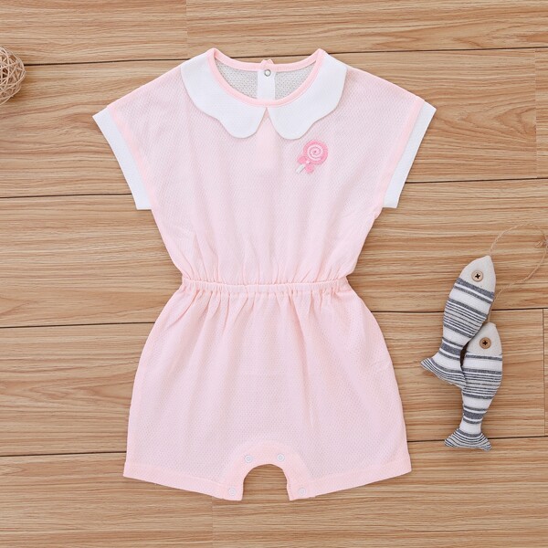 

Baby Girl Lollipop Patch Contrast Collar Romper, Baby pink