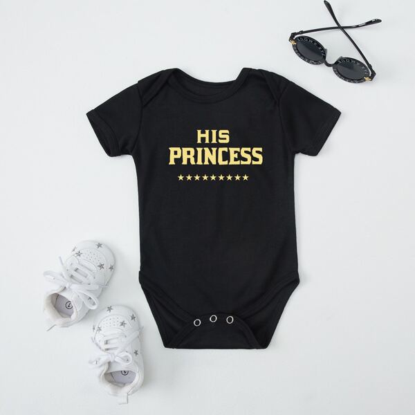 

Baby Girl Letter And Star Print Bodysuit, Black