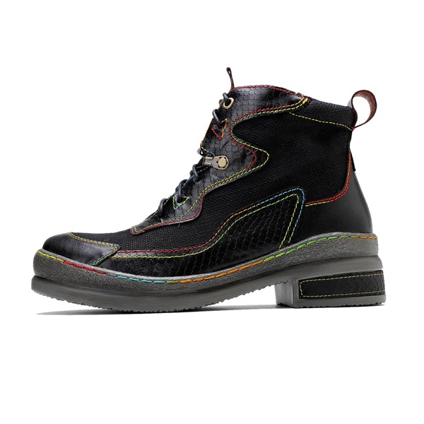 

Stitch Detail Knit Panel Combat Boots, Black