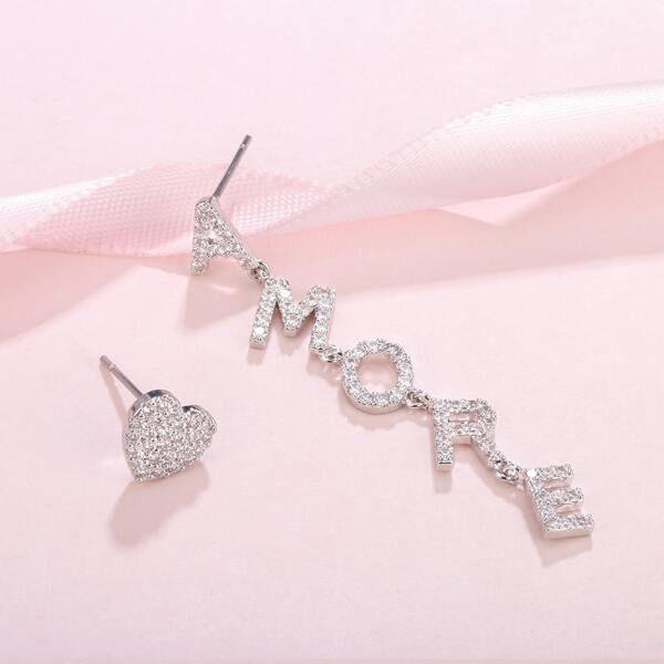 

Rhinestone Letter Mismatched Drop Earrings, Silver