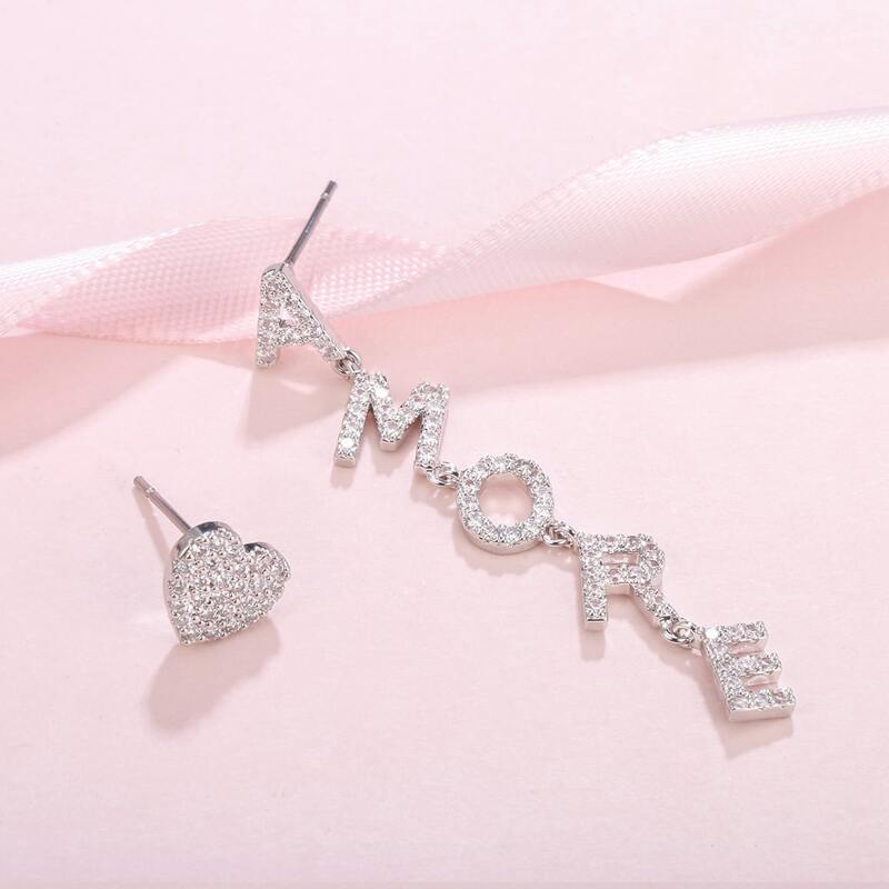 

Rhinestone Letter Mismatched Drop Earrings, Silver