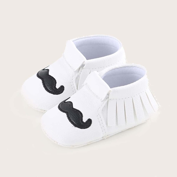 

Baby Boy Moustache Embroidered Flats, White