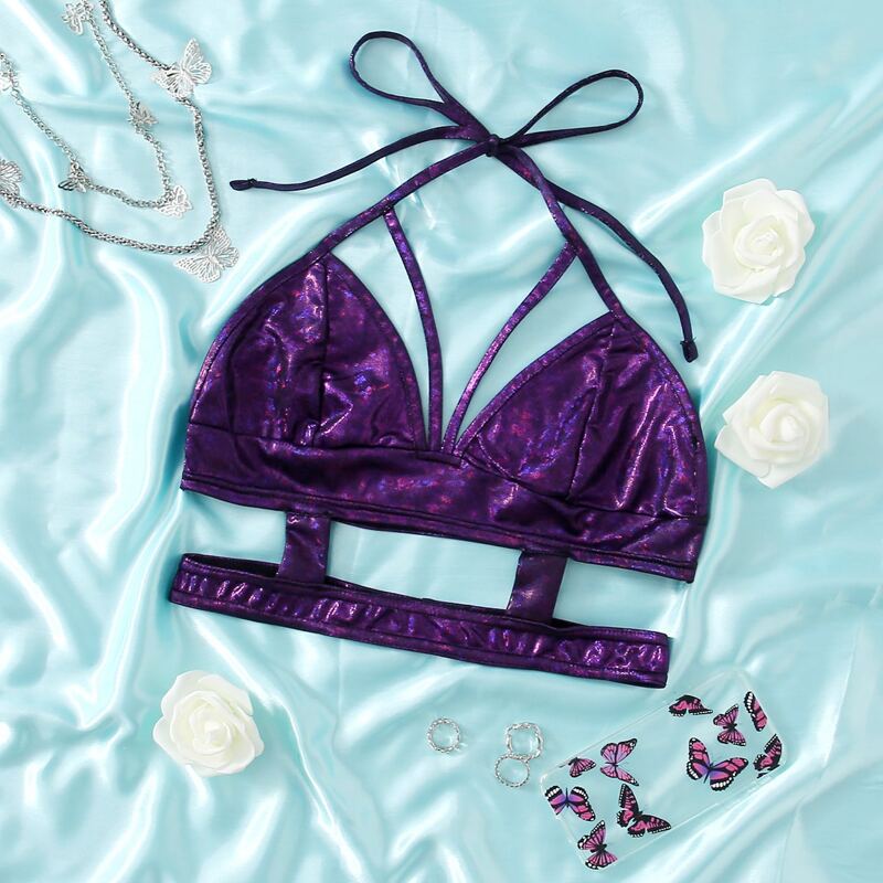 

Faux Leather Cut Out Bralette, Purple