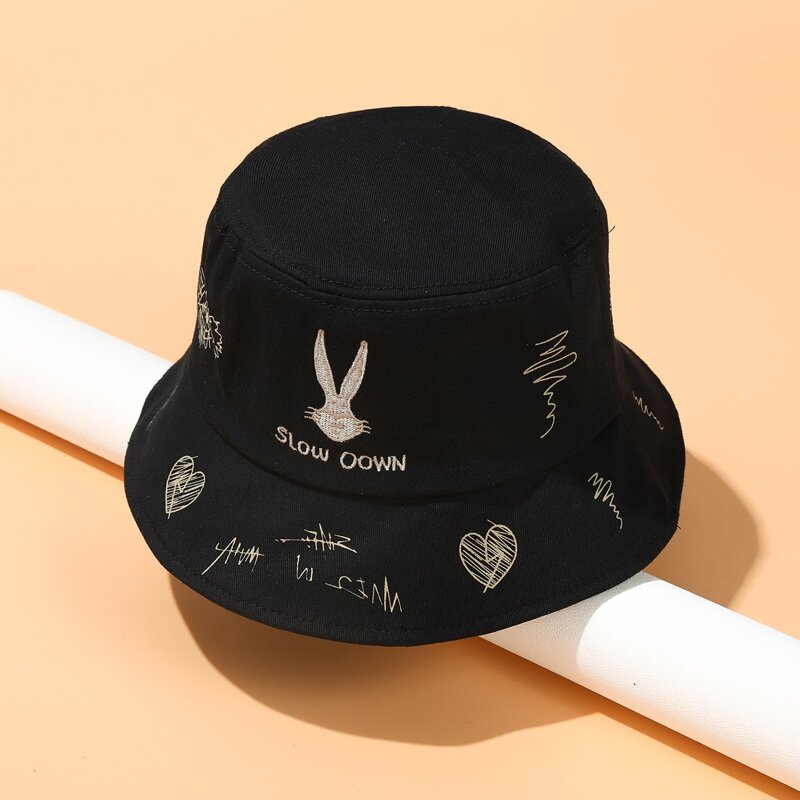 

Letter Embroidery Bucket Hat, Black