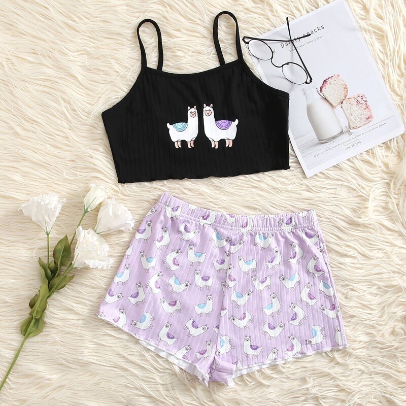 

Alpaca Print Cami Top & Shorts PJ Set, Multicolor