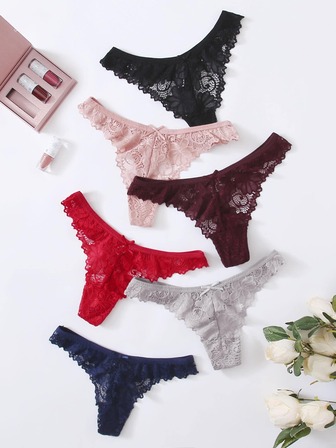 طقم سروال داخلي بدانتيل مزهر مقاس كبير 3 قطع