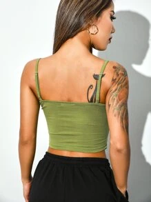 字母圖案o形環細節吊帶上衣 - 橄欖綠 - 查看 2