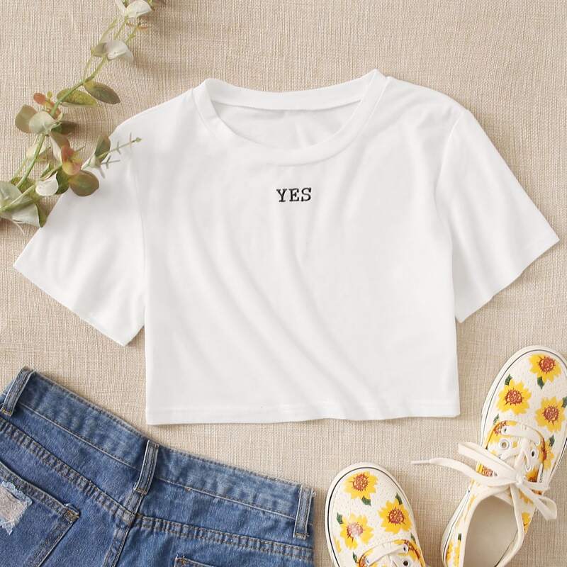 

Letter Graphic Crop Tee, White