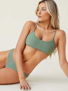 SHEIN Swim Adjustable Strap Bikini Set For Summer Beach Vacation - Army Green - View 3