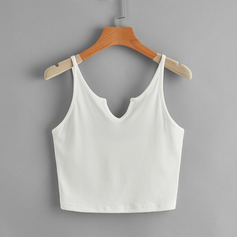 

Notched Neck Crop Cami Top, White