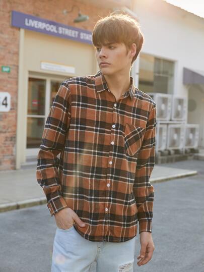 Guys Pocket Front Plaid Shirt