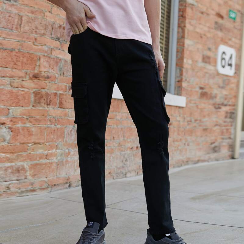 

Guys Ripped Cargo Pants, Black