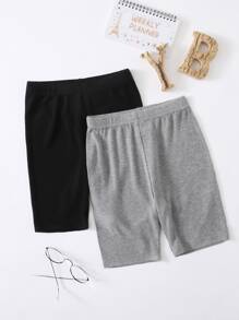 SHEIN Tween Girl 2 Packs Biker Shorts - Multicolor - View 1