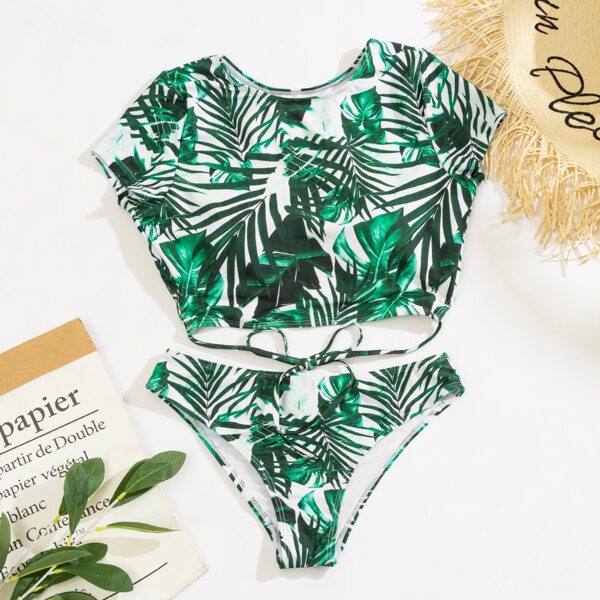 

Tropical Tie Back Bikini Swimsuit, Multicolor