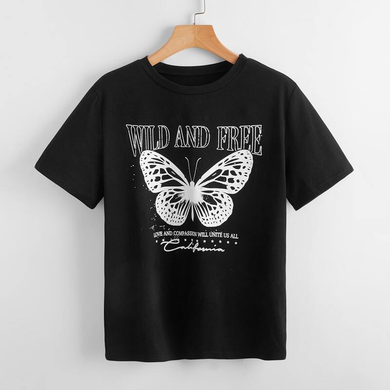 

Letter Butterfly Graphic Tee, Black