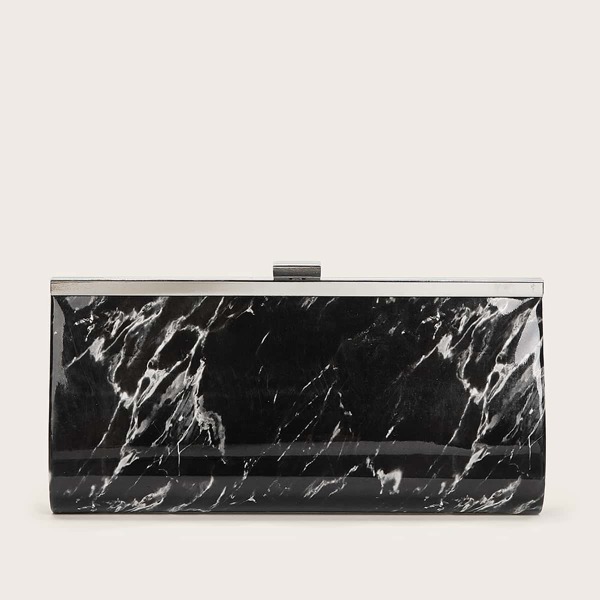 

Marble Pattern Clip Top Chain Clutch Bag, Multicolor