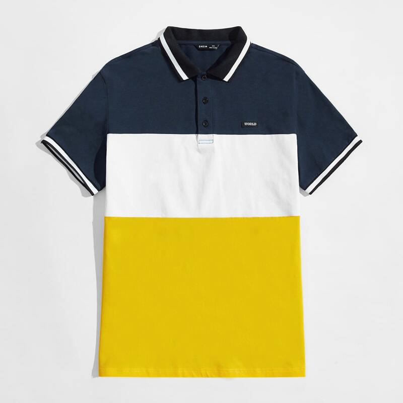 

Guys Striped Trim Patched Detail Colorblock Polo Shirt, Multicolor