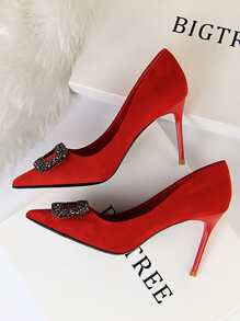 Buckle Decor Stiletto Court Heels - Red - View 2