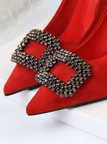 Buckle Decor Stiletto Court Heels - Red - View 5