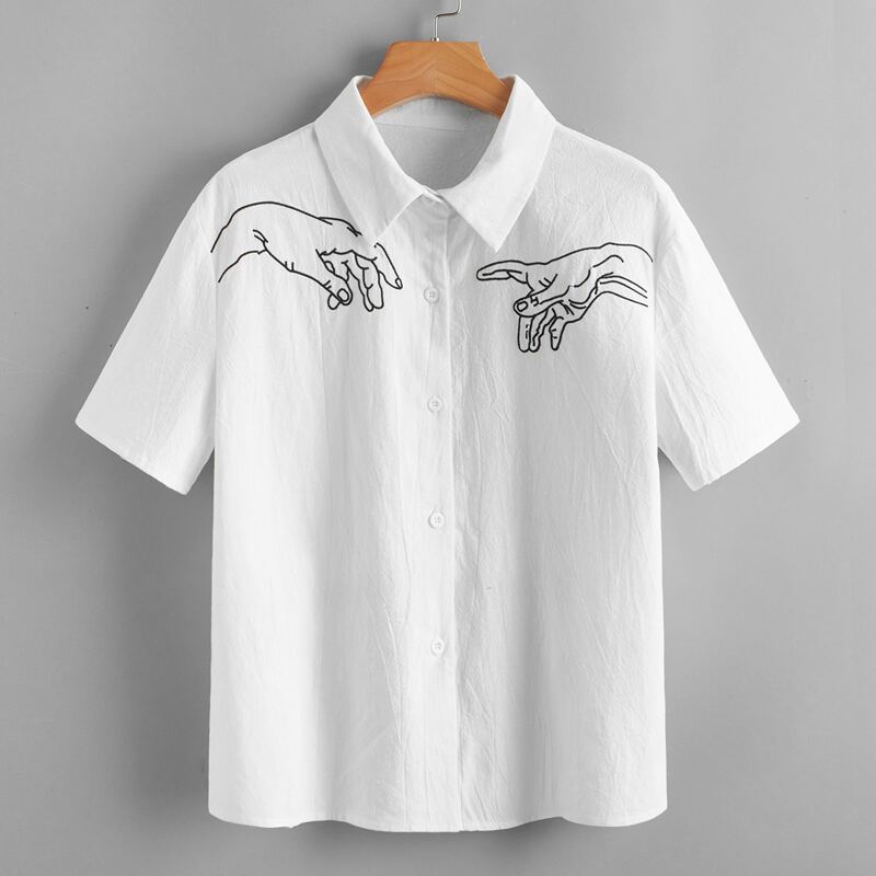 

Hand Graphic Button Front Blouse, White
