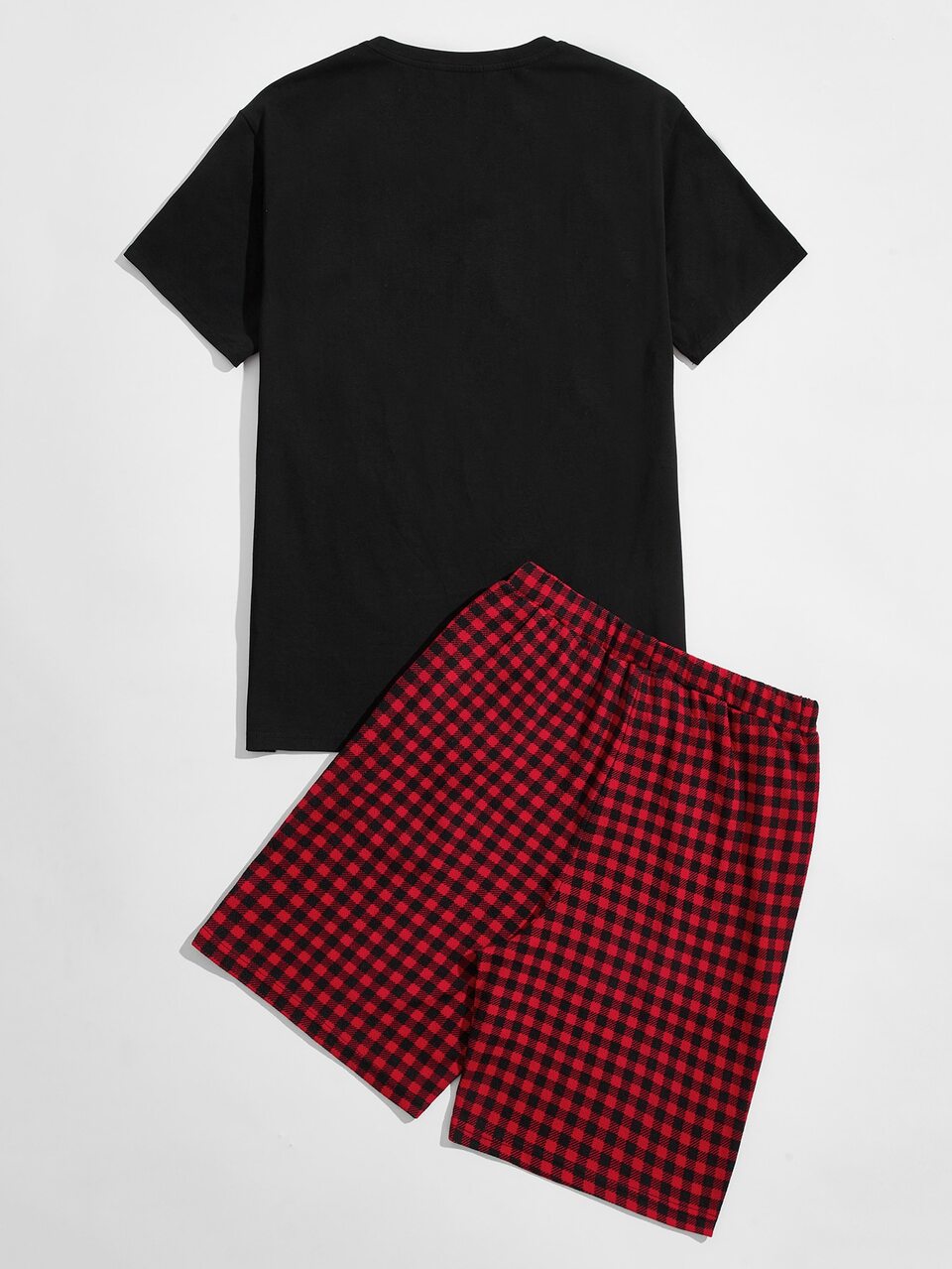 Men Letter Graphic Top & Gingham Shorts PJ Set