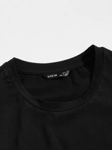 SHEIN Men Letter Graphic Top & Gingham Shorts PJ Set - Multicolor - View 4