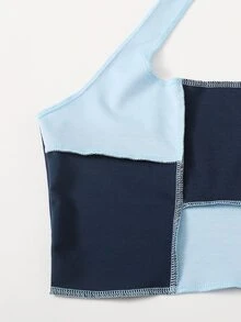Top halter de color combinado con puntada con falda - Azul Marino - Ver 5