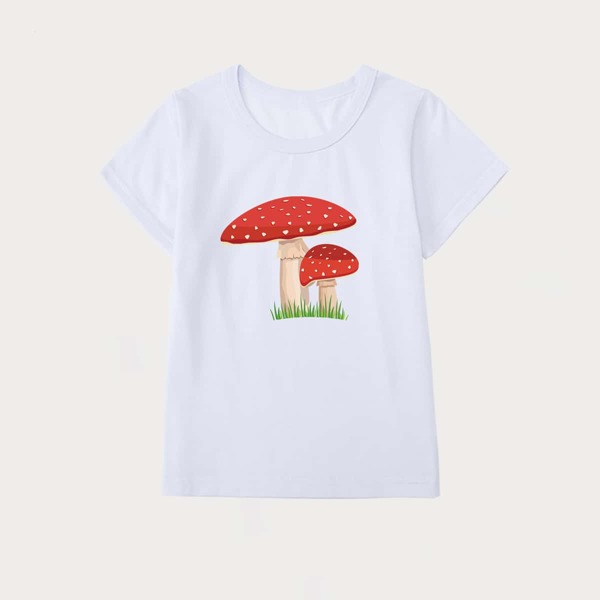 

Toddler Girls Mushroom Print Tee, White